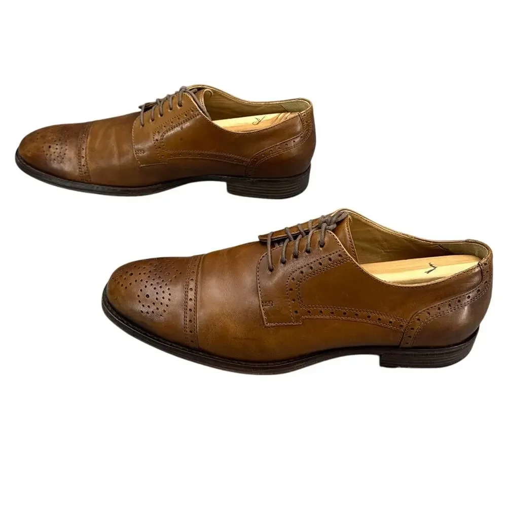 Johnston & Murphy Lewis Cap Toe Brown Leather Dress Oxford Shoe Men 10 M